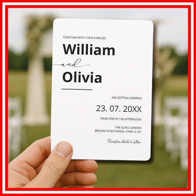 Convite Casamento Simples Elegante Negro e Branco Minimali (Criador carregado)