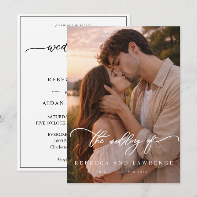 Convite Casamento Simples Elegante Orçamento Foto Script (Frente/Verso)