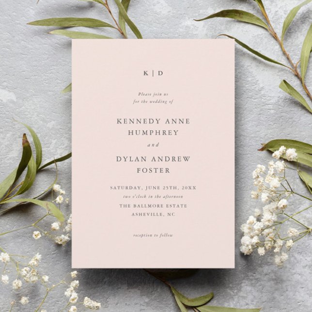 Convite Casamento Simples Elegante Rosa Bege (Criador carregado)