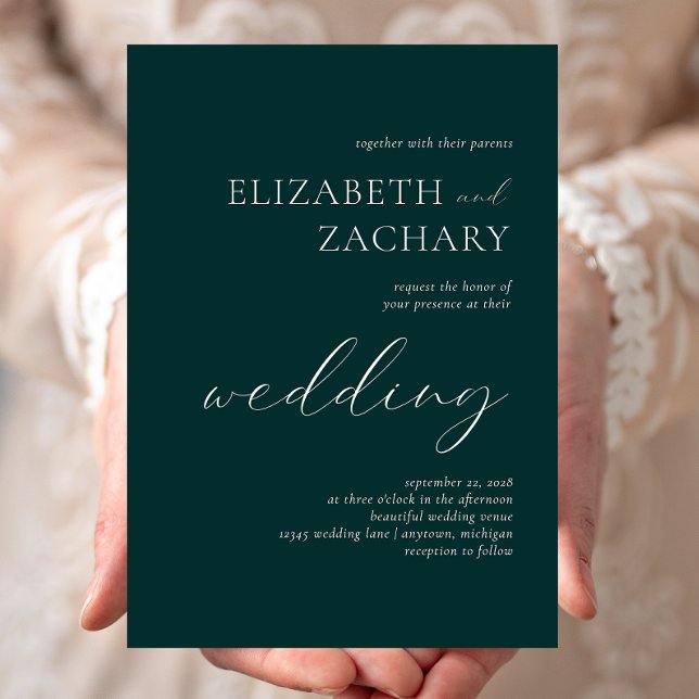Convite Casamento Simples Elegante Verde Escuro Branco (Criador carregado)