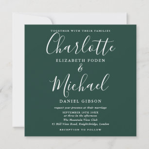 Convite Casamento Simples Elegante Verde Esmeralda Roteiro