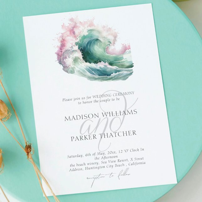 Convite Casamento Simples Elegante Watercolor Beach (Criador carregado)