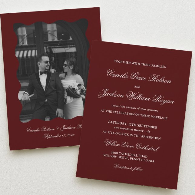 Convite Casamento Simples em Borgonha (Criador carregado)