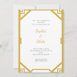 Convite Casamento Simples em Dourado e Branco com Arte Dec