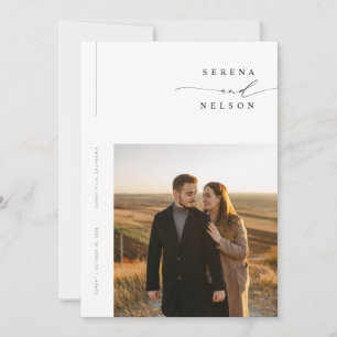 Convite Casamento Simples em Preto e Branco Boho com Foto