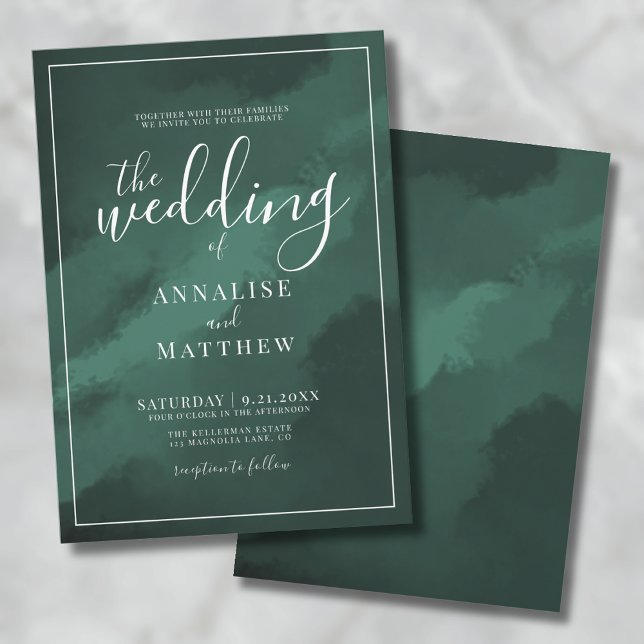 Convite Casamento Simples em Verde Esmeralda (Simple Elegant Watercolor Emerald Green Wedding Invitation)
