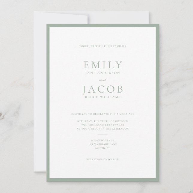 Convite Casamento Simples em Verde Sage e Branco (Frente)
