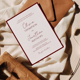Convite Casamento Simples em Vermelho Bordô com Letra Scri