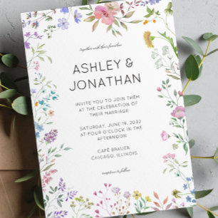 Convite Casamento simples, Eterno de flor selvagem