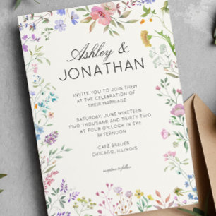Convite Casamento simples, Eterno de flor selvagem