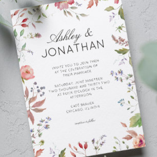 Convite Casamento simples, Eterno de flor selvagem