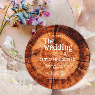 Convite Casamento Simples Fatia de Madeira Rústica Cortada