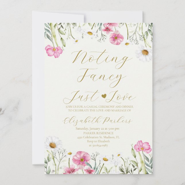 Convite Casamento Simples Flor Selvagem Só Amor Fuga Român (Frente)