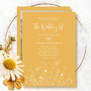 Convite Casamento Simples Floral Amarelo Branco de Flores