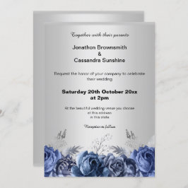 CONVITE CASAMENTO SIMPLES FLORAL AZUL DA PRATA MODERNA