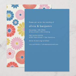 Convite Casamento Simples Floral Boho Escandinavo Azul