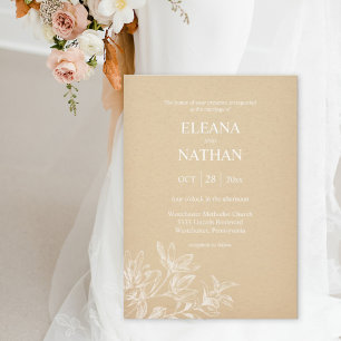 Convite Casamento Simples Floral Branco do Elegante Kraft 