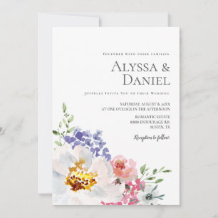 Convite Casamento Simples Floral de Aquarela Elegante