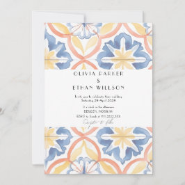 Convite Casamento Simples Floral de Verão com Azulejos Esp