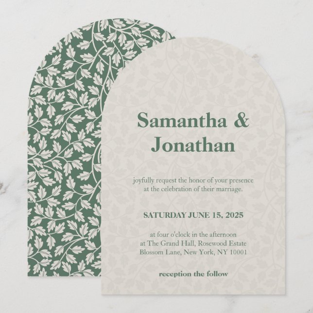 Convite Casamento Simples Floral Esmeralda Verde (Frente/Verso)