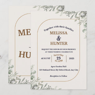 Convite Casamento Simples Floral Verde Aquarela Elegante