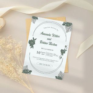 Convite Casamento Simples Folha Floral Verde