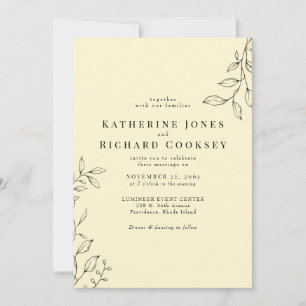 Convite Casamento Simples Folhagem Amarela Moderno Buttery