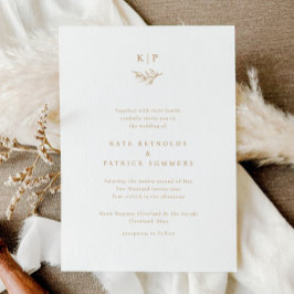 Convite Casamento Simples Folhas de Verdura Monograma Eleg