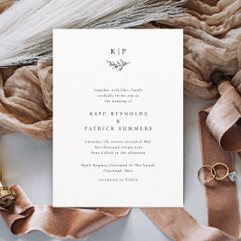 Convite Casamento Simples Folhas de Verdura Monograma Eleg