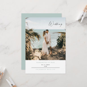 Convite Casamento Simples Foto Seafoam Contemporâneo 