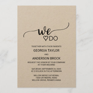 Convite Casamento Simples Kraft Calligraphy "We Do"