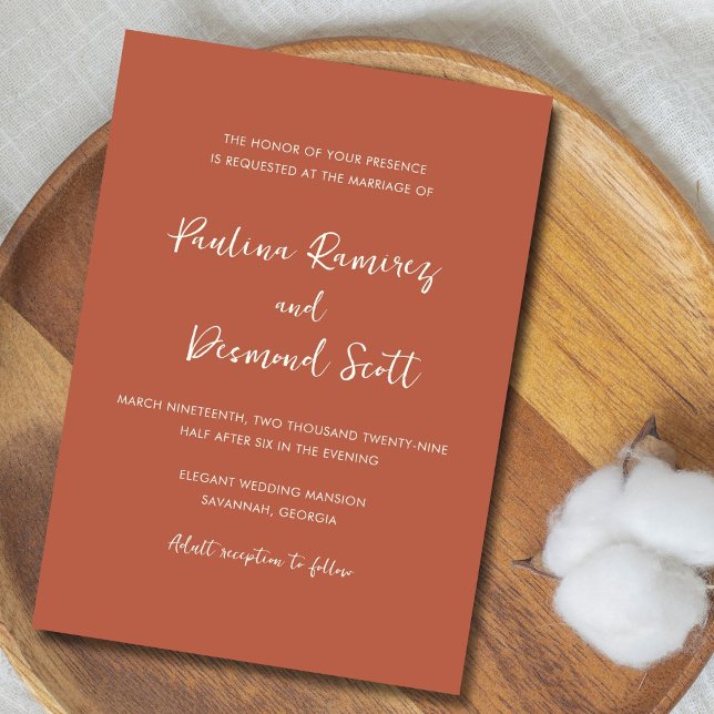 Convite Casamento Simples Laranja Queimado Moderno (Criador carregado)