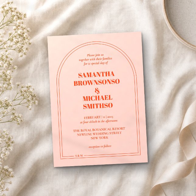 Convite Casamento Simples Laranja Rosa Minimalista (Criador carregado)