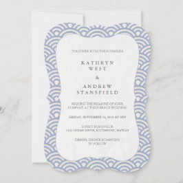 Convite Casamento Simples Lilás Azul Japonês Ondas Seigaih