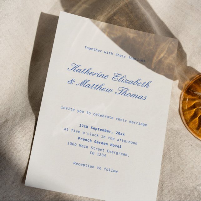 Convite Casamento Simples Marfim e Azul Naval (Criador carregado)