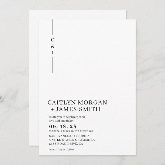 Convite Casamento Simples Minimalista 3 Foto Monograma (Frente/Verso)