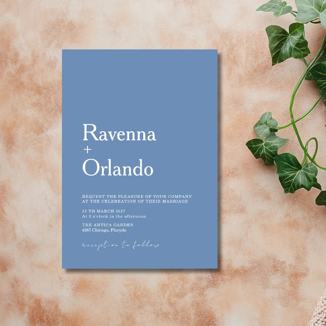 Convite Casamento Simples Minimalista Azul Francês Moderno (Criador carregado)