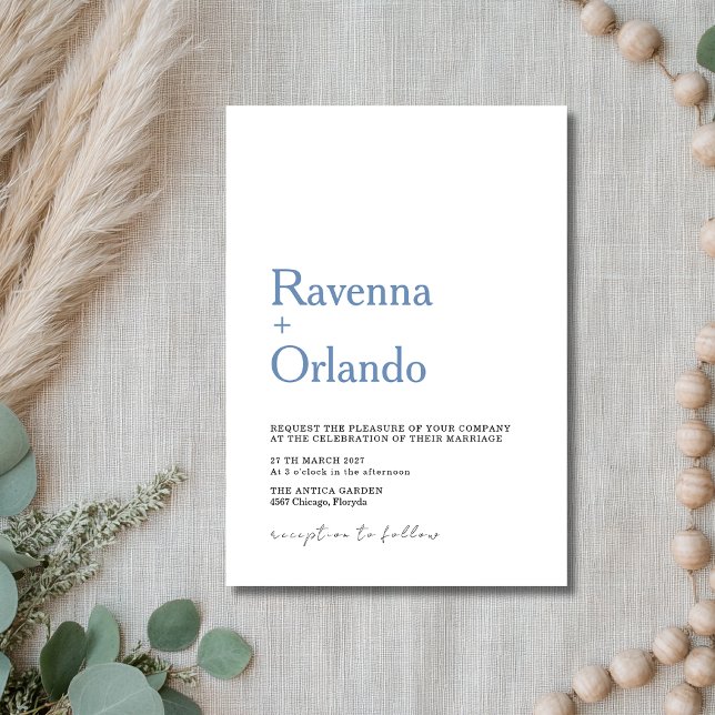 Convite Casamento Simples Minimalista Azul Francês Moderno (Criador carregado)