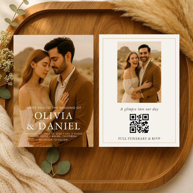 Convite Casamento Simples Minimalista Boho Foto (Criador carregado)
