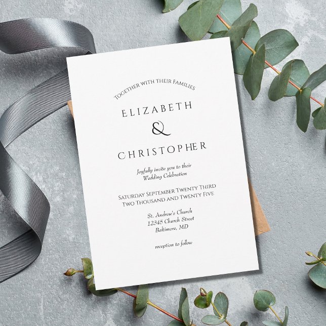 Convite Casamento Simples Minimalista Branco Preto  (Criador carregado)