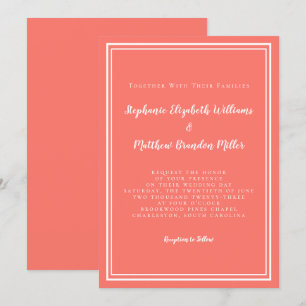 Convite Casamento Simples Minimalista Chic Coral Branco