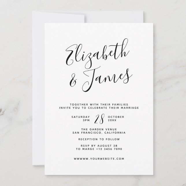 Convite Casamento Simples Minimalista Com Detalhes De RSVP (Frente)