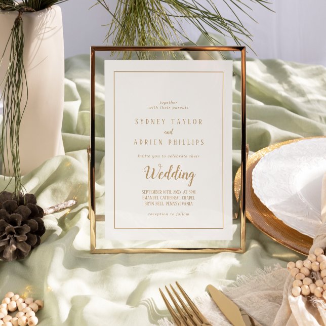 Convite Casamento Simples Minimalista|Dourado de Quadro In (Criador carregado)