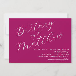 Convite Casamento Simples Minimalista Foto Magenta Roteiro