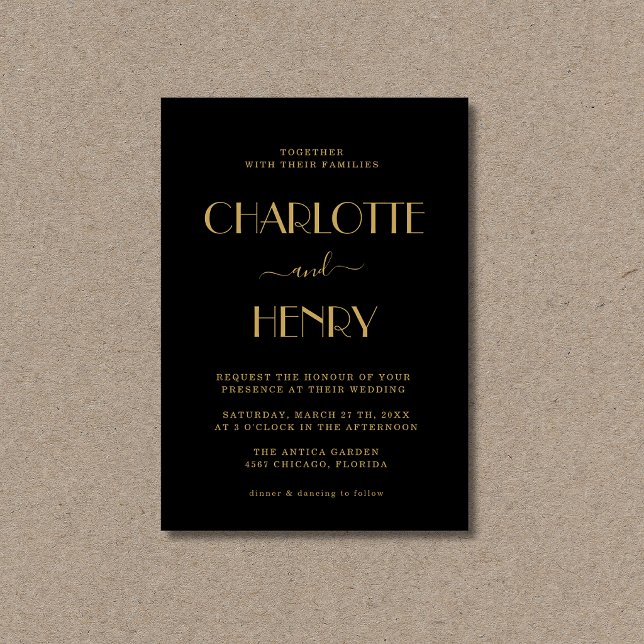 Convite Casamento Simples Minimalista Moderno Ouro Preto (Criador carregado)