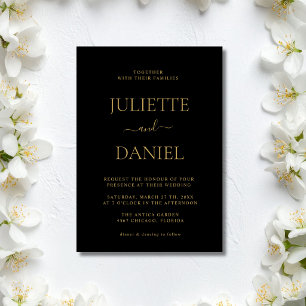 Convite Casamento Simples Minimalista Moderno Preto e Dour