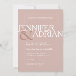 Convite Casamento Simples Mínimo Moderno Rosa-Silver