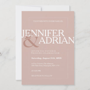 Convite Casamento Simples Mínimo Moderno Rosa-Silver