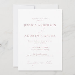 Convite Casamento Simples Mínimo Pink e Branco Dusty