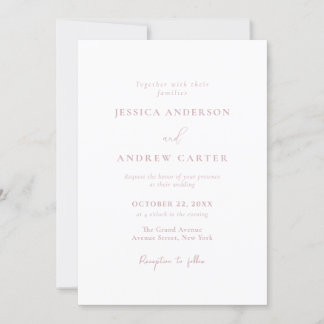 Convite Casamento Simples Mínimo Pink e Branco Dusty
